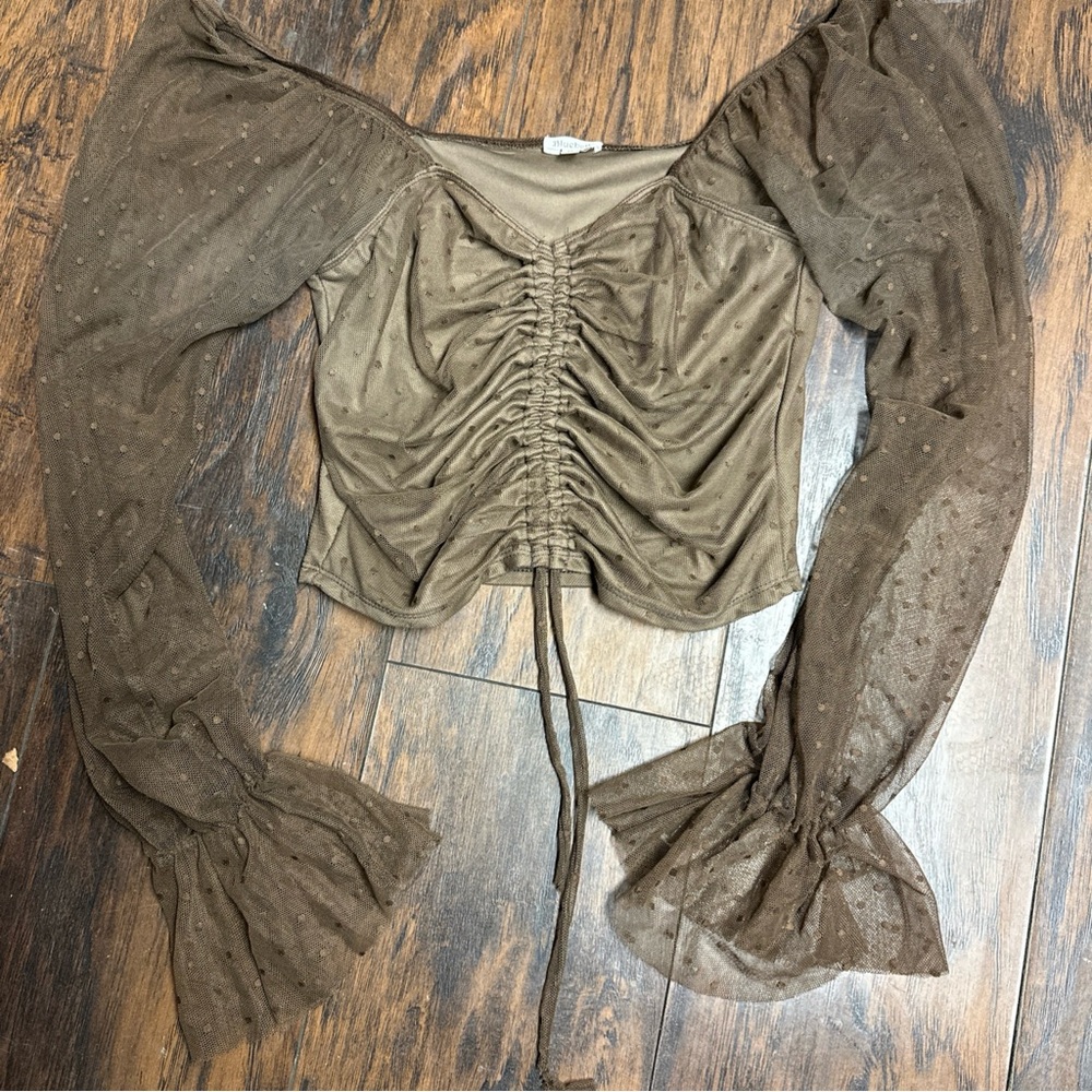 Brown  Bluebell Women’s Brown Crop Mesh Long Sleeve  Dressy Top Sz.  M <<290>>